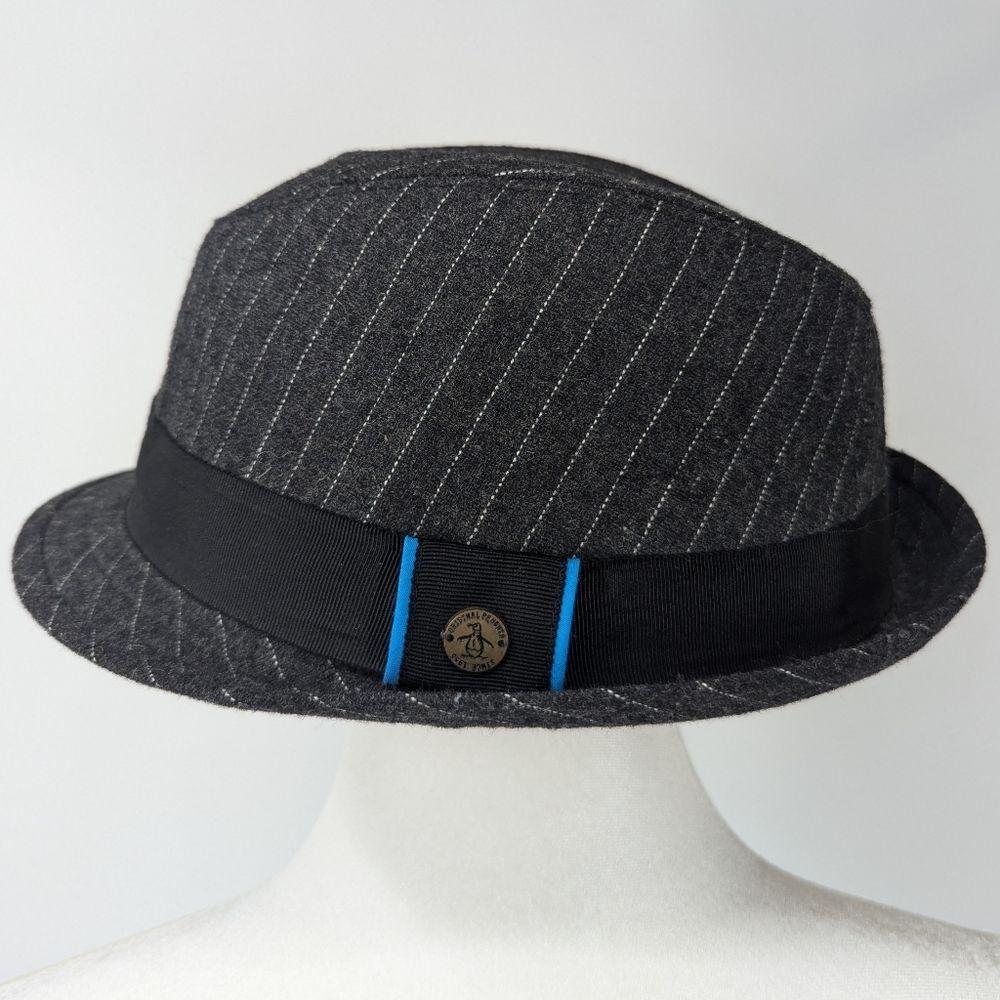 Original Penguin Mansingwear Wool Blend Grey Pinstripe Fedora Large X-Large
